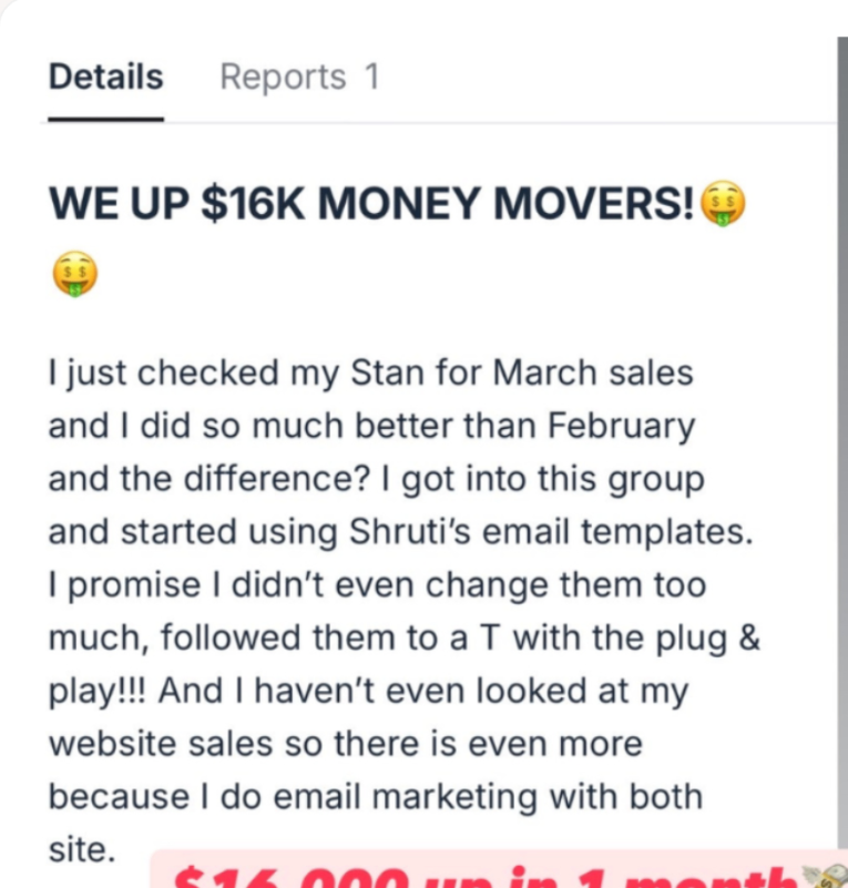Stan dashboard screenshot: WE UP $16K MONEY MOVERS